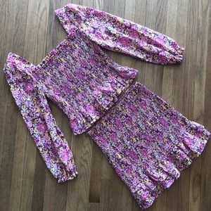 Crystal Doll Long Sleeve Square Neck Smocked Two-Piece Dress Size Medium